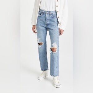 Agolde Straight Leg Jeans with Vintage Distressing Mid Rise Loose Fit 90's